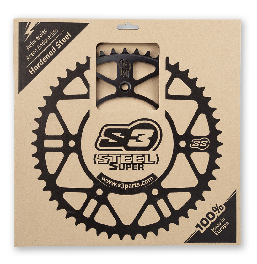 S3 SUPERSTEEL HARED ENDURO SPROCKET 52T suits SHERCO/RIEJU/GASGAS/HUSQVARNA – Black