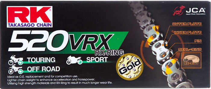 RK CHAIN 520VRX – 120 LINK – GOLD